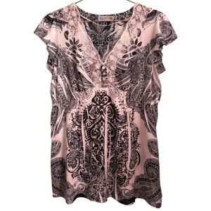 5for20 unity world wear black & white floral paisley lace v-neck blouse
